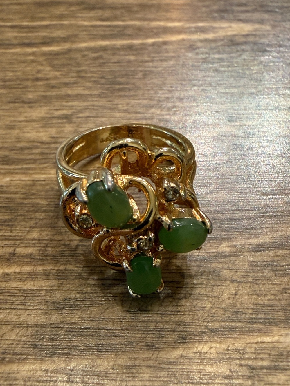 Vintage ESPO Modernist 14K GE Faux Jade Cluster Cocktail Ring Sz 7